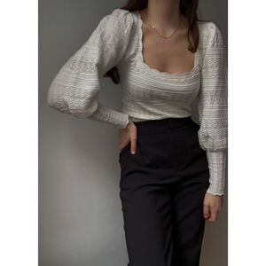 NEW Sézane Ronnie Jumper Sweater Ecru White Long Sleeve Square Neck Viscose XS